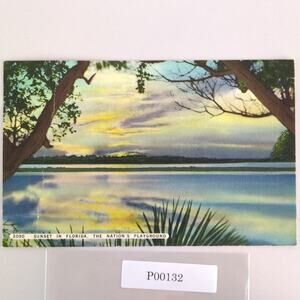 Vintage Florida Linen Postcard Sunset Nation's Playground Grenell Photo 1955